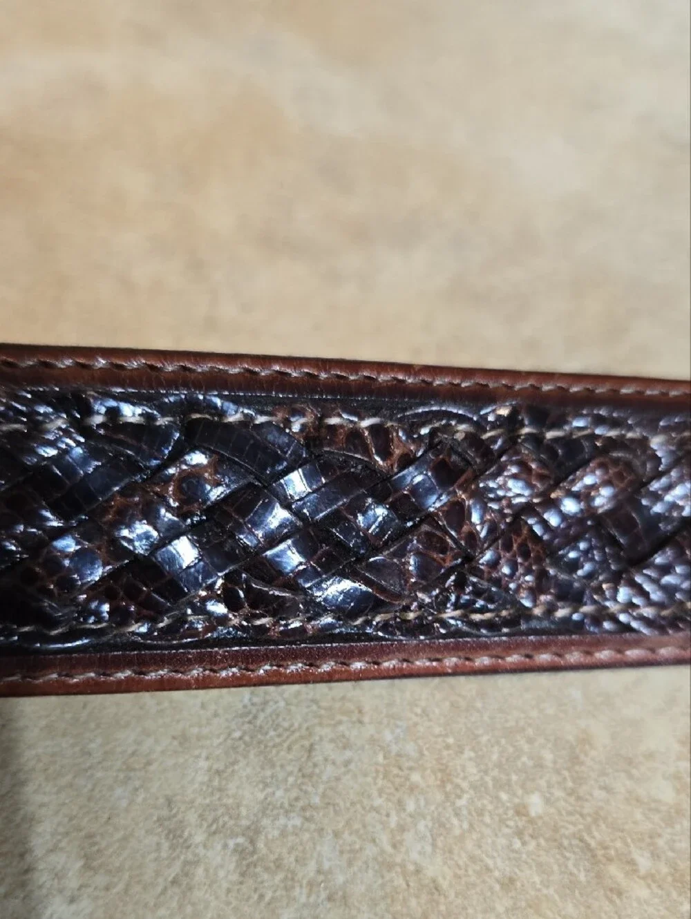 Jos. A. Bank Brown Ringmark Lizard Belt with Silver Buckle 48